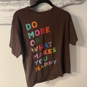 Brown T-Shirt with Colorful Text